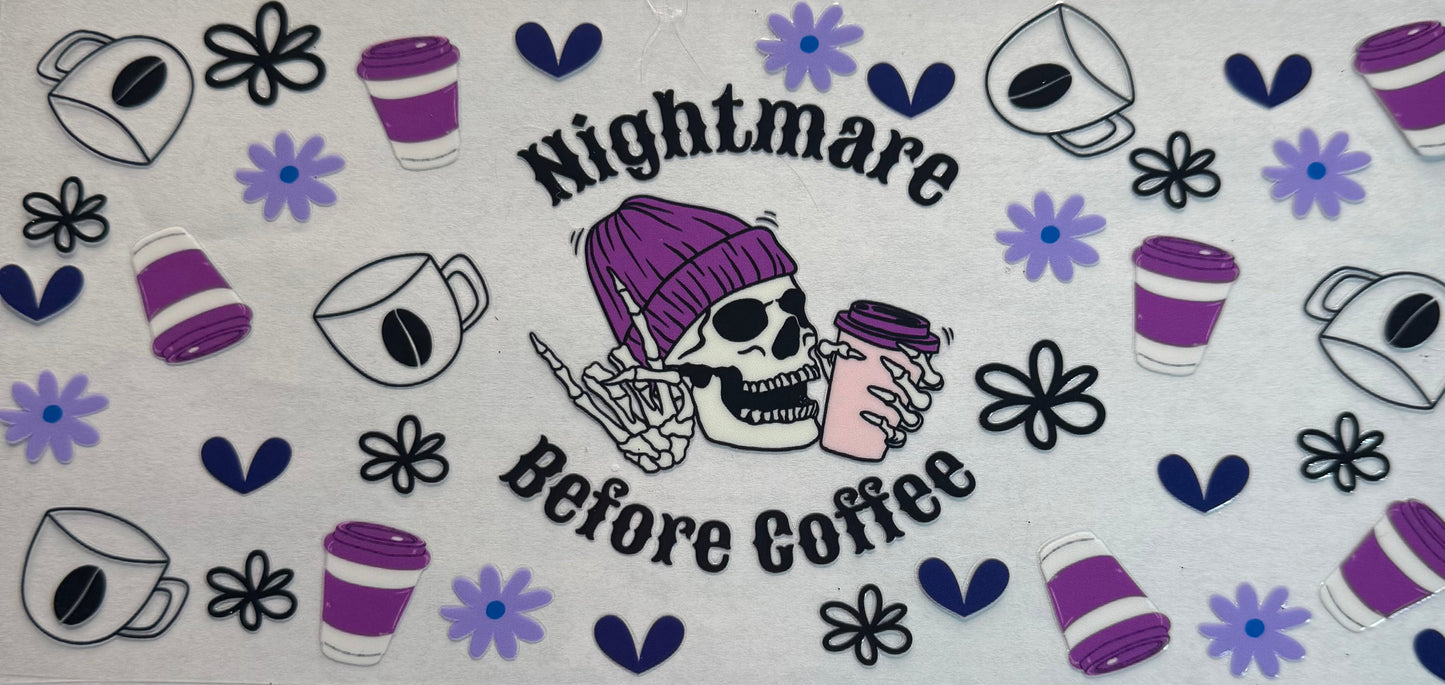 Cup wraps dtf nightmare before Coffee with skull