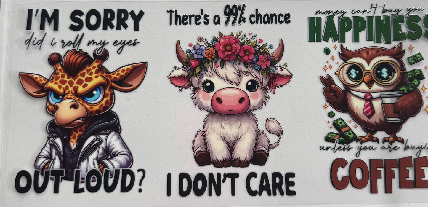 Cup wraps uvdtf multi animal attitude, coffee
