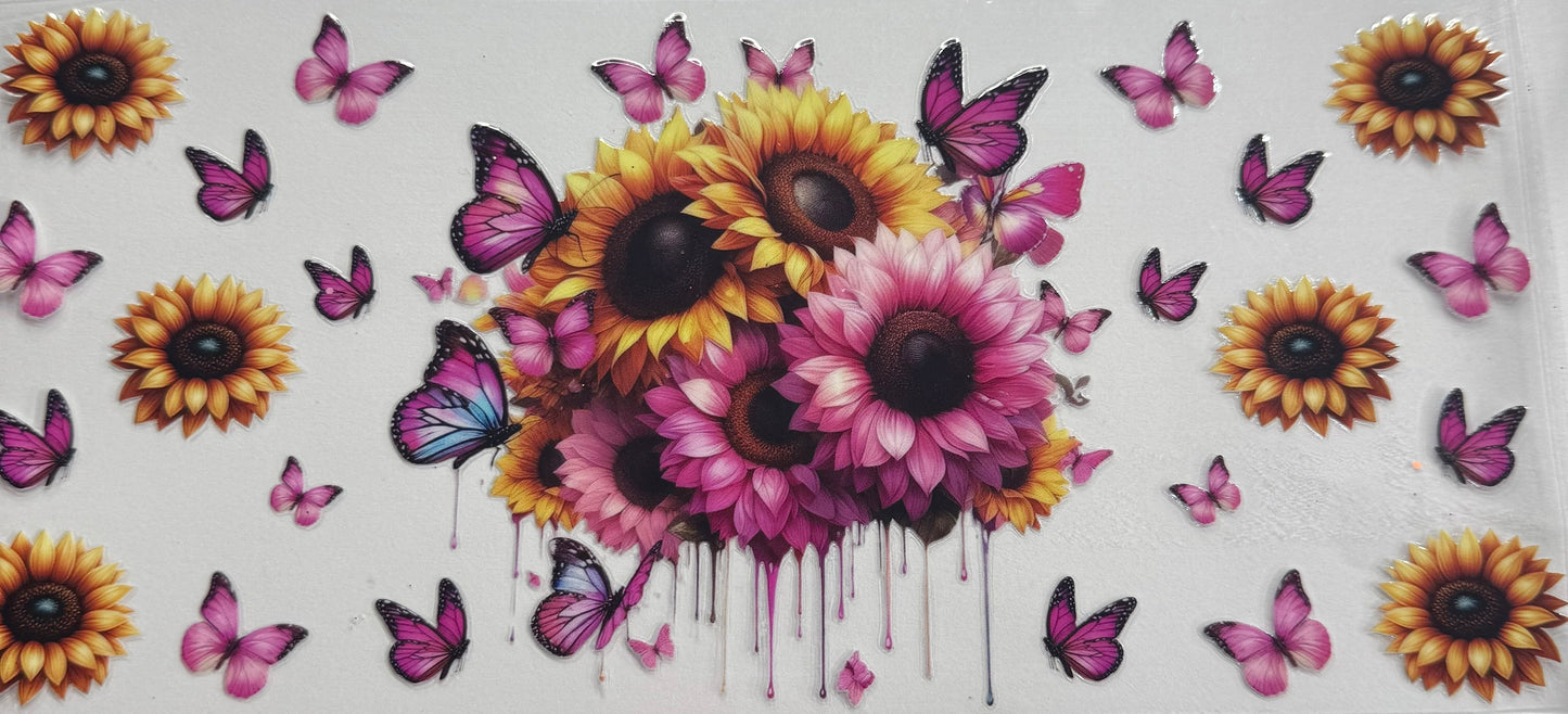 uvdtf transfer wrap Sunflower yellow pink butterfly