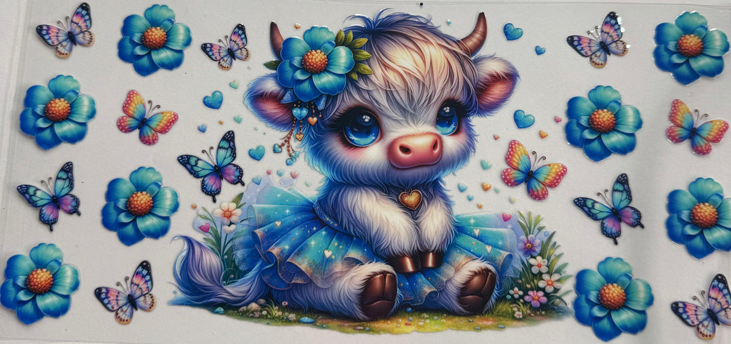 uvdtf transfer wrap Blue highland cow