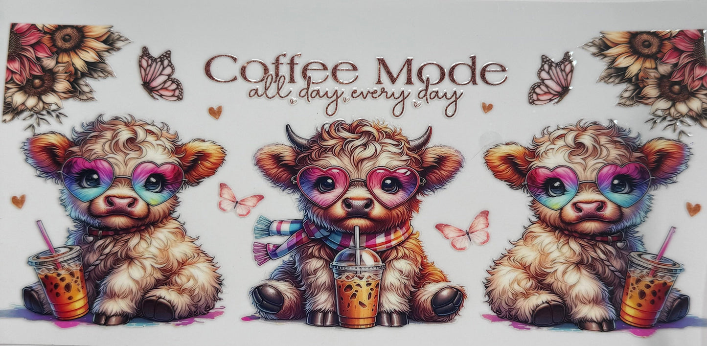 uvdtf transfer wrap Highland cow coffee mode