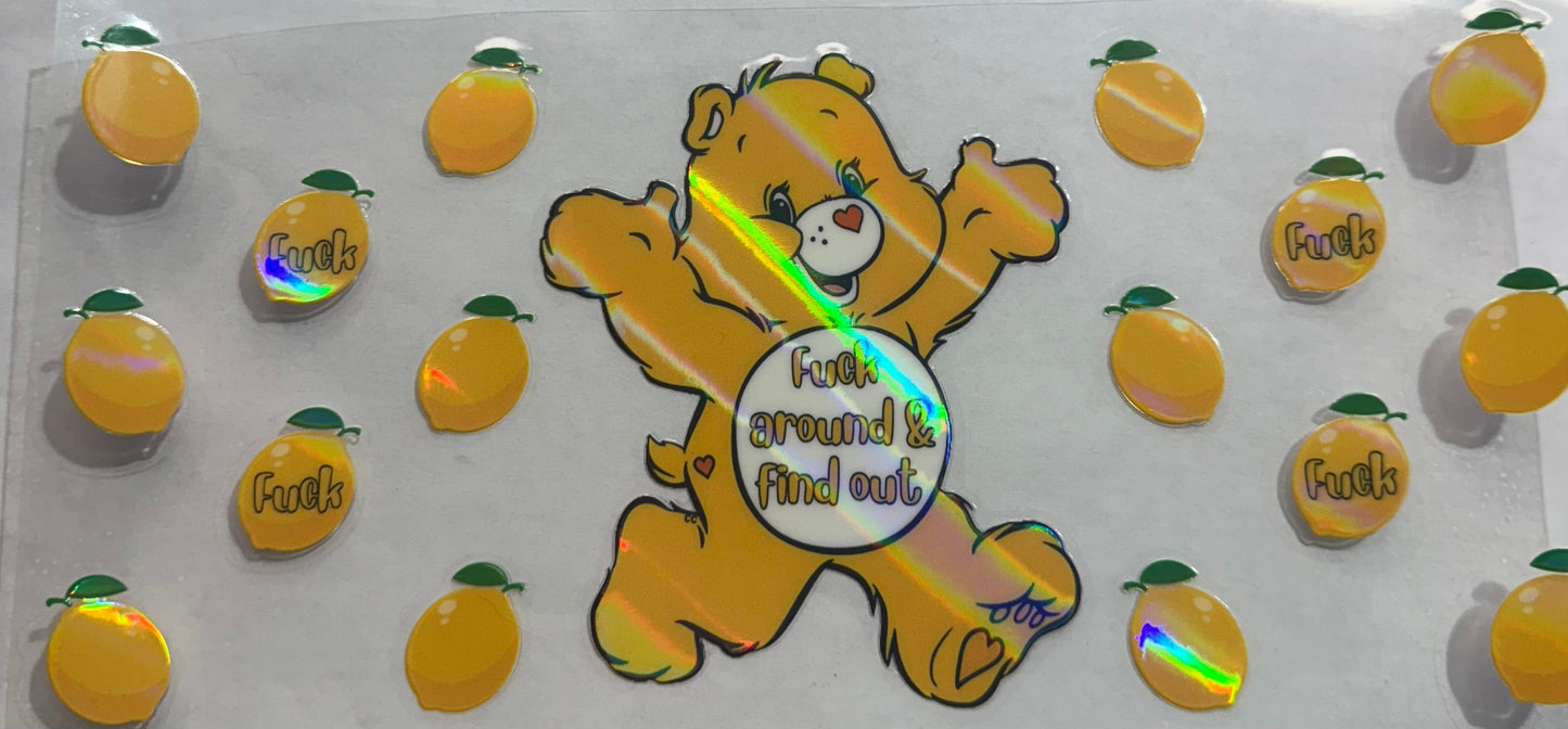 uvdtf transfer wrap Holo yellow swear bears (fuck around and find out)
