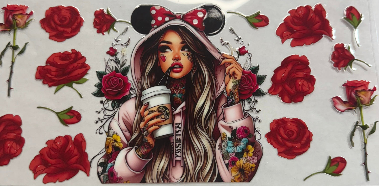 uvdtf transfer wrap Minnie Mouse girl Starbucks coffee
