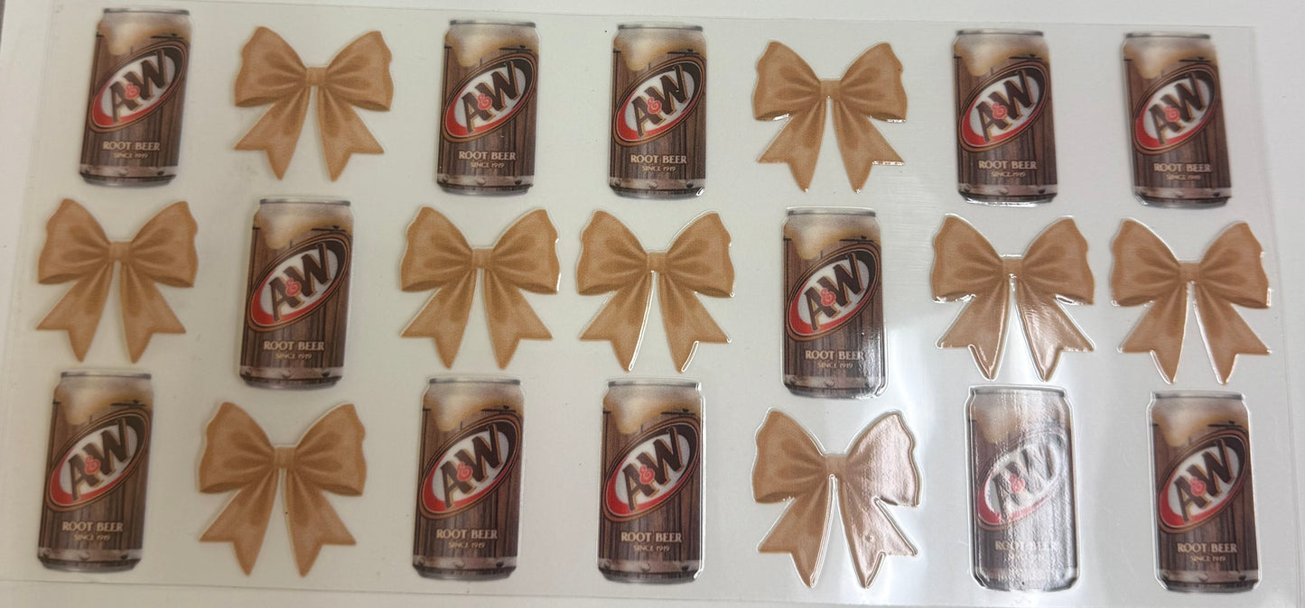 Cup wraps uvdtf A&w root beer soda with bows