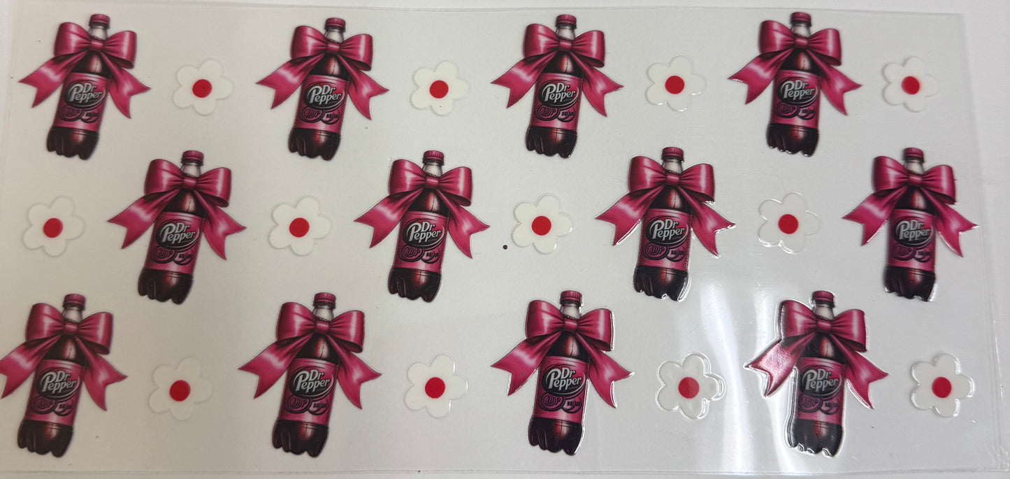 Cup wraps uvdtf Dr Pepper bottles with bows and floral