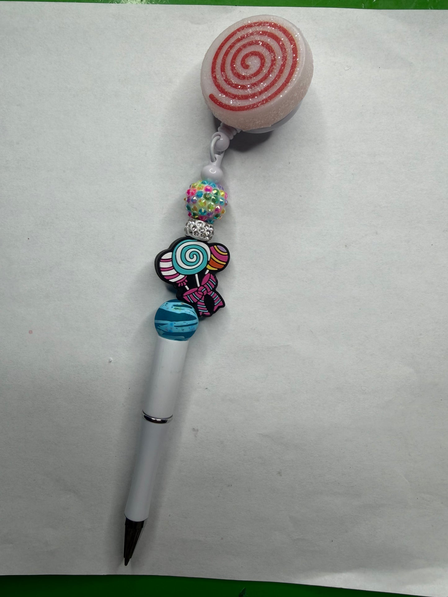 Premade ready to ship candy theme badge reel pen