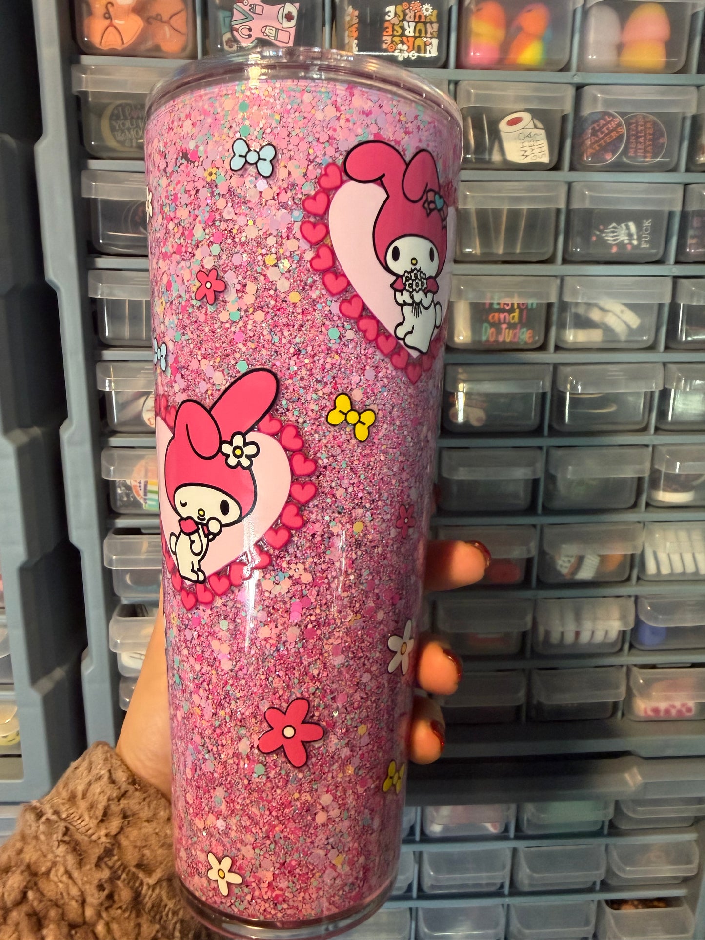 Premade snowglobe tumbler 24 oz Melody ready to ship