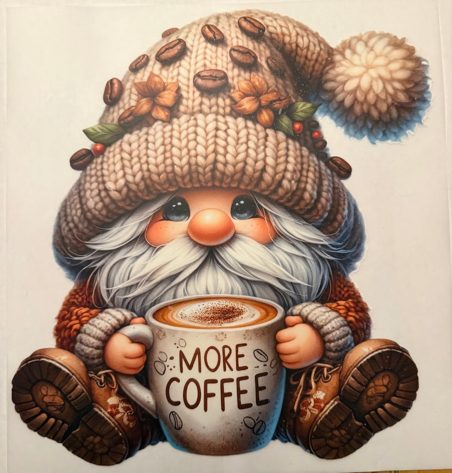 Custom dtf prints Gnome more coffee