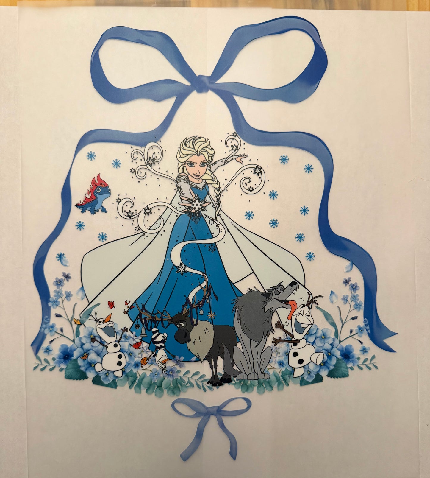 Custom dtf prints Elsa with blue bow