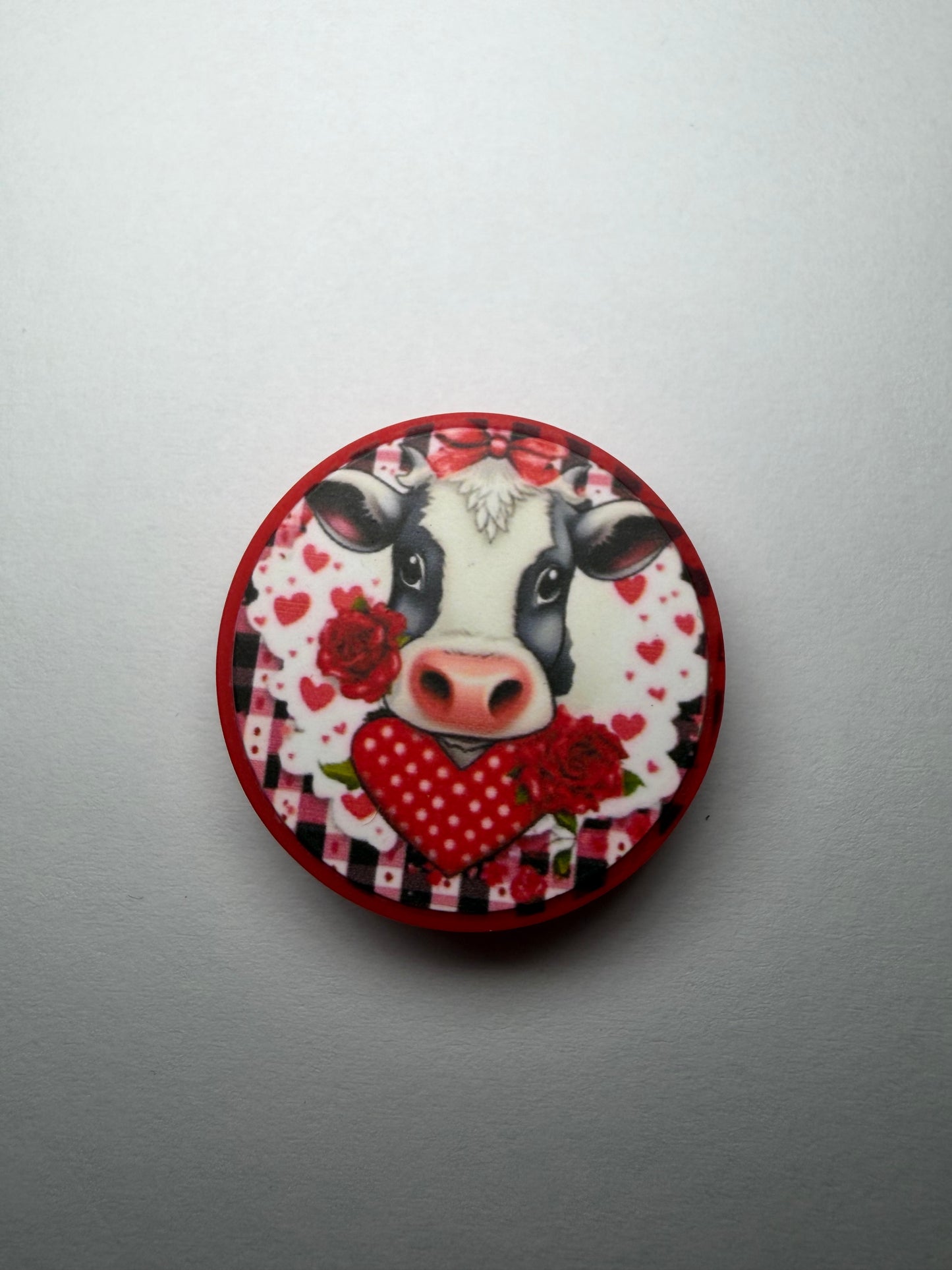 Focal 2d circle cow with hearts and roses glow in dark