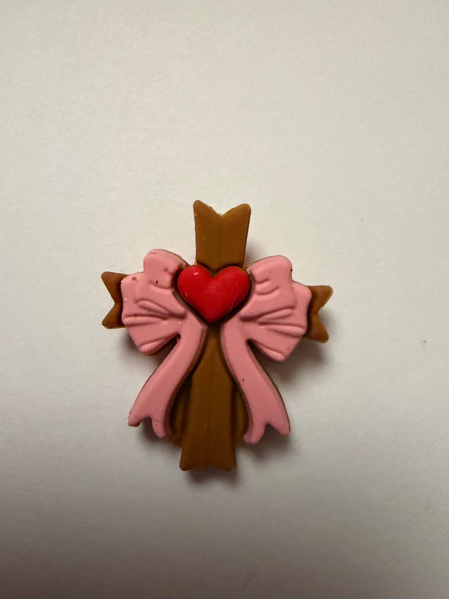 Focal 3d cross with pink bow and red heart faith