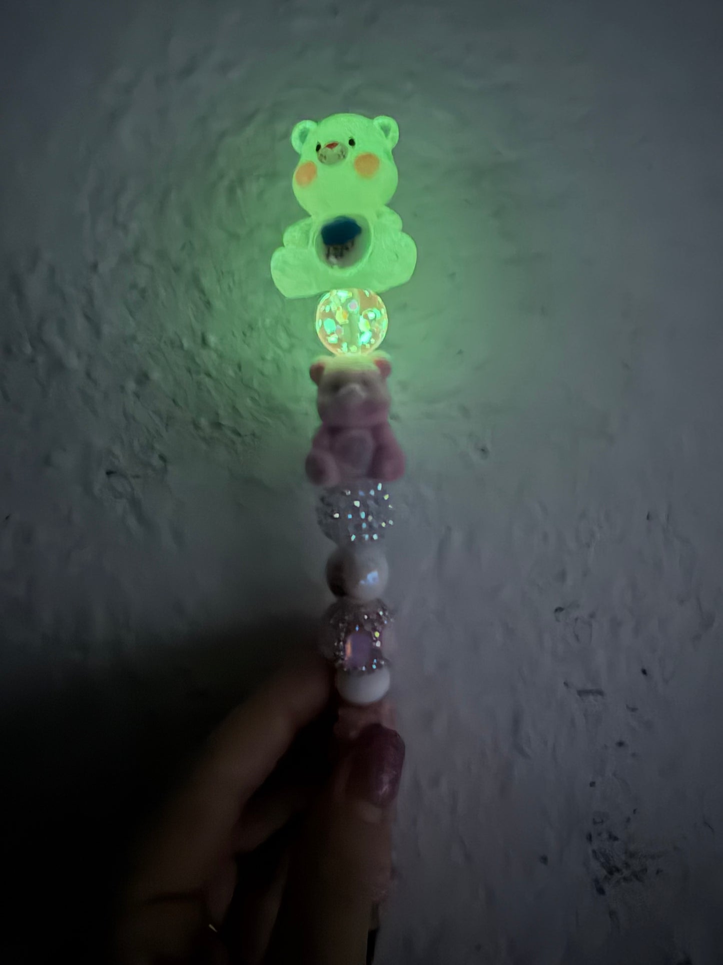 Premade Ready to ship pink glow in dark carebear pen