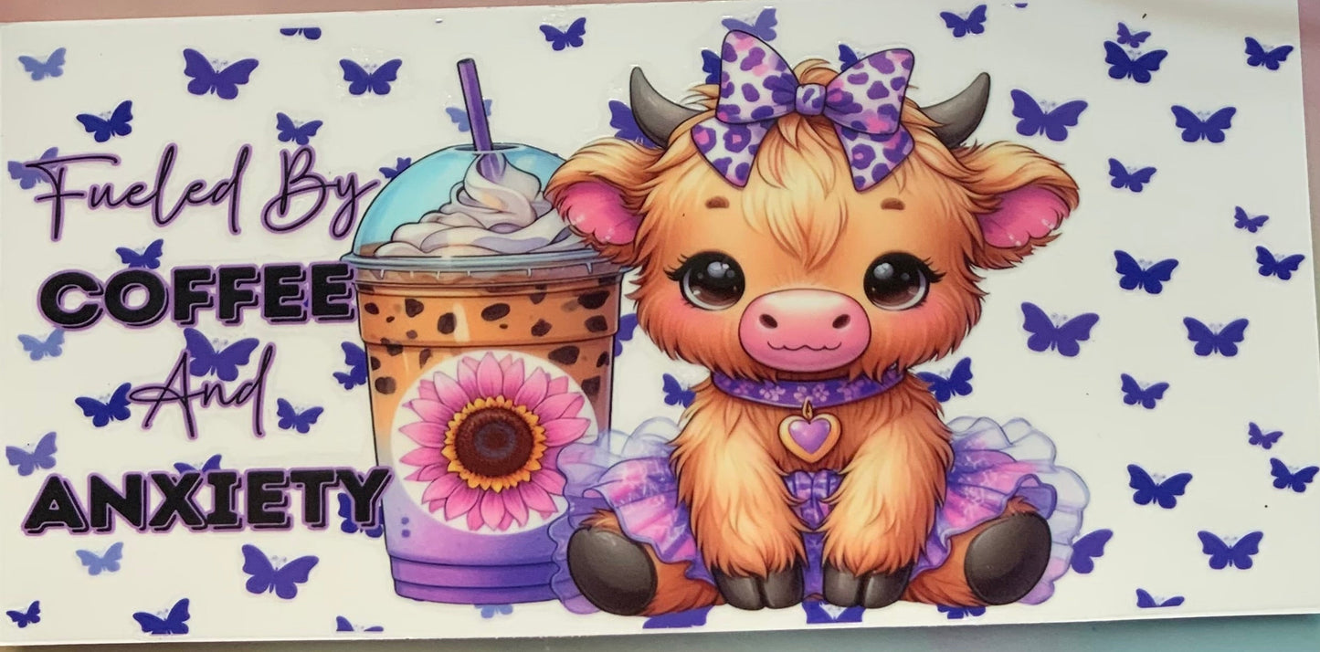 uvdtf transfer wrap highland cow coffee anxiety