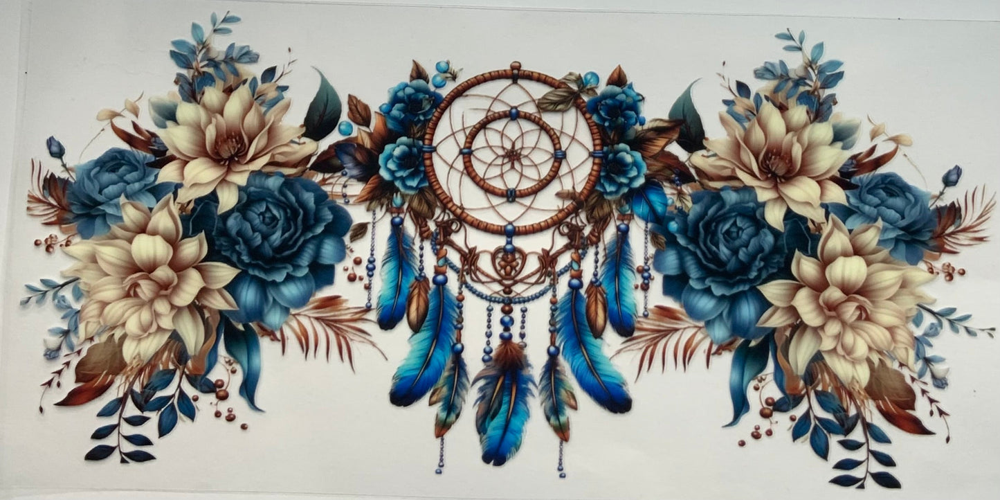 uvdtf transfer wrap dream catching floral blue and cream