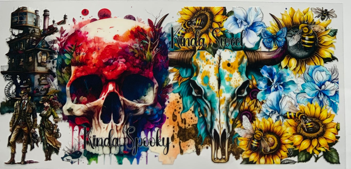 uvdtf transfer wrap skull sunflowers spooky and sweet