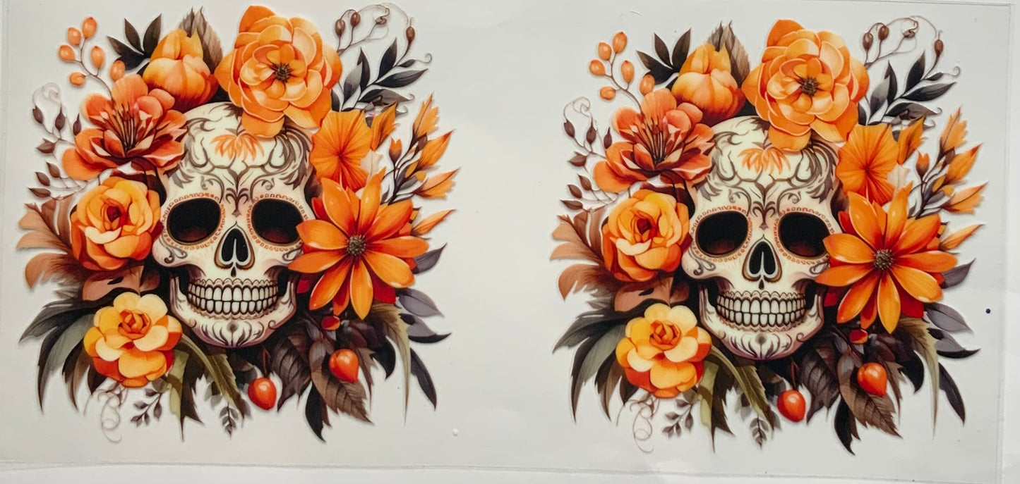 uvdtf transfer wrap skull orange floral