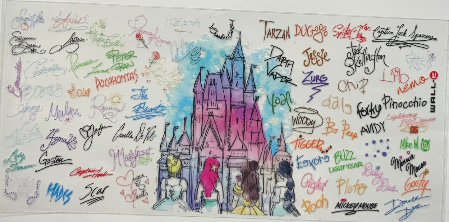 uvdtf transfer wrap princesses backs with castle and signatures