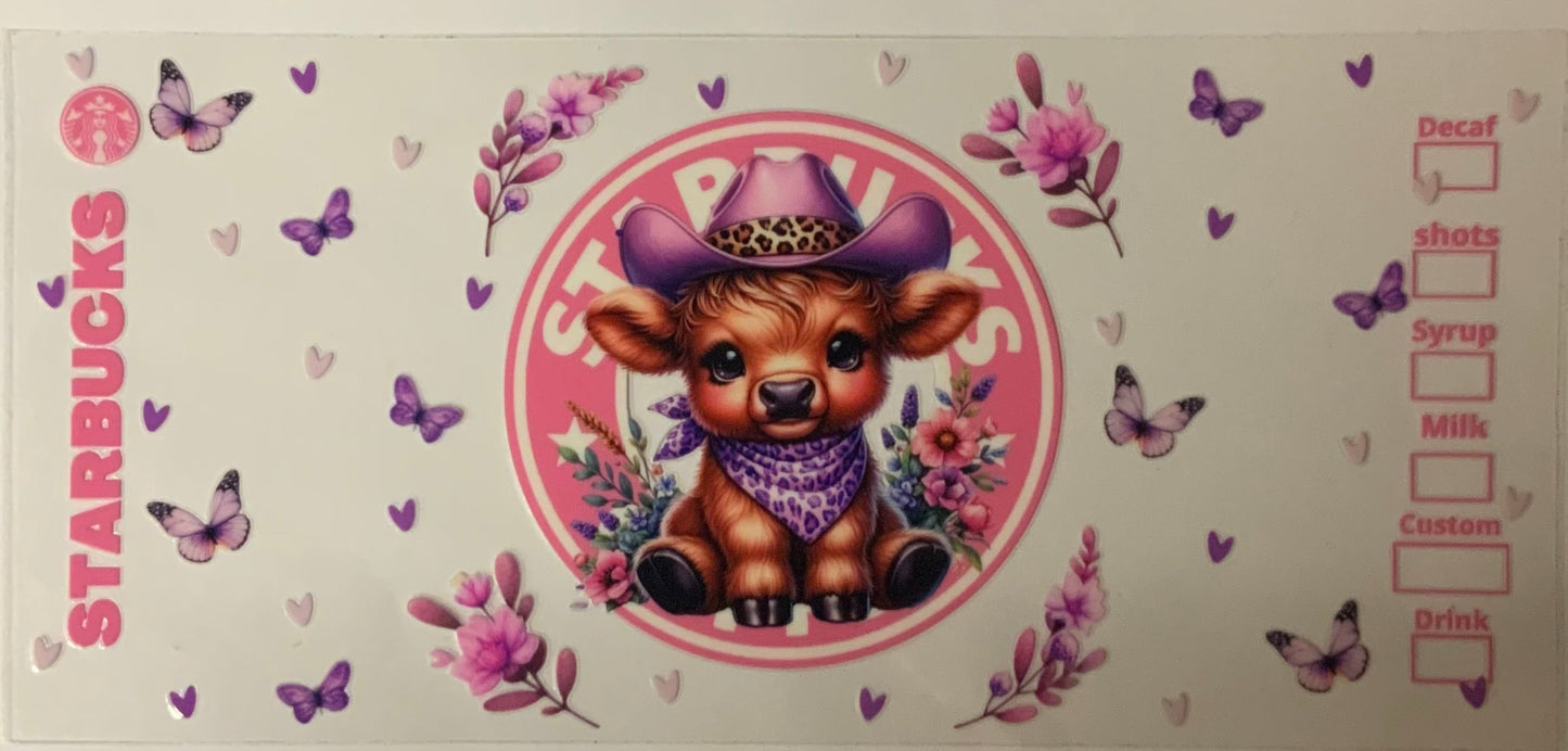 uvdtf transfer wrap Starbucks cowgirl highland cow
