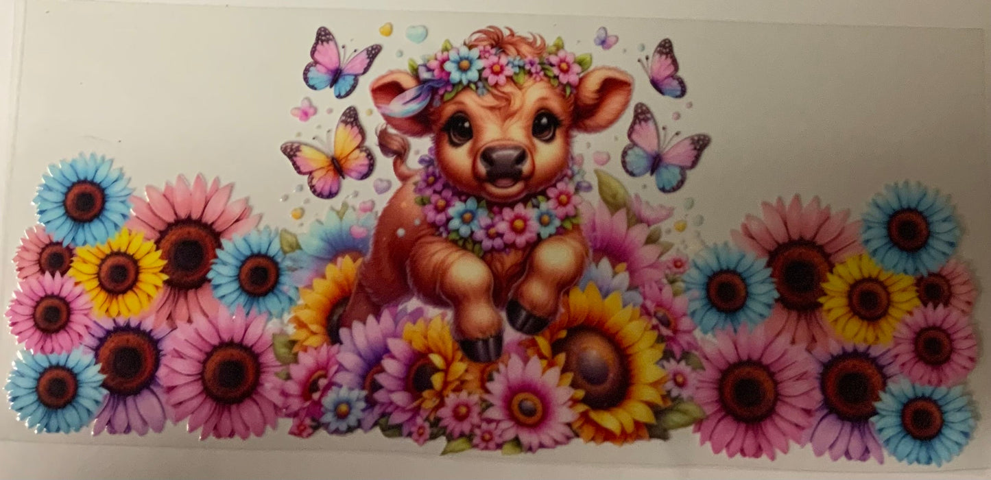uvdtf transfer wrap sunflower highland cow butterfly