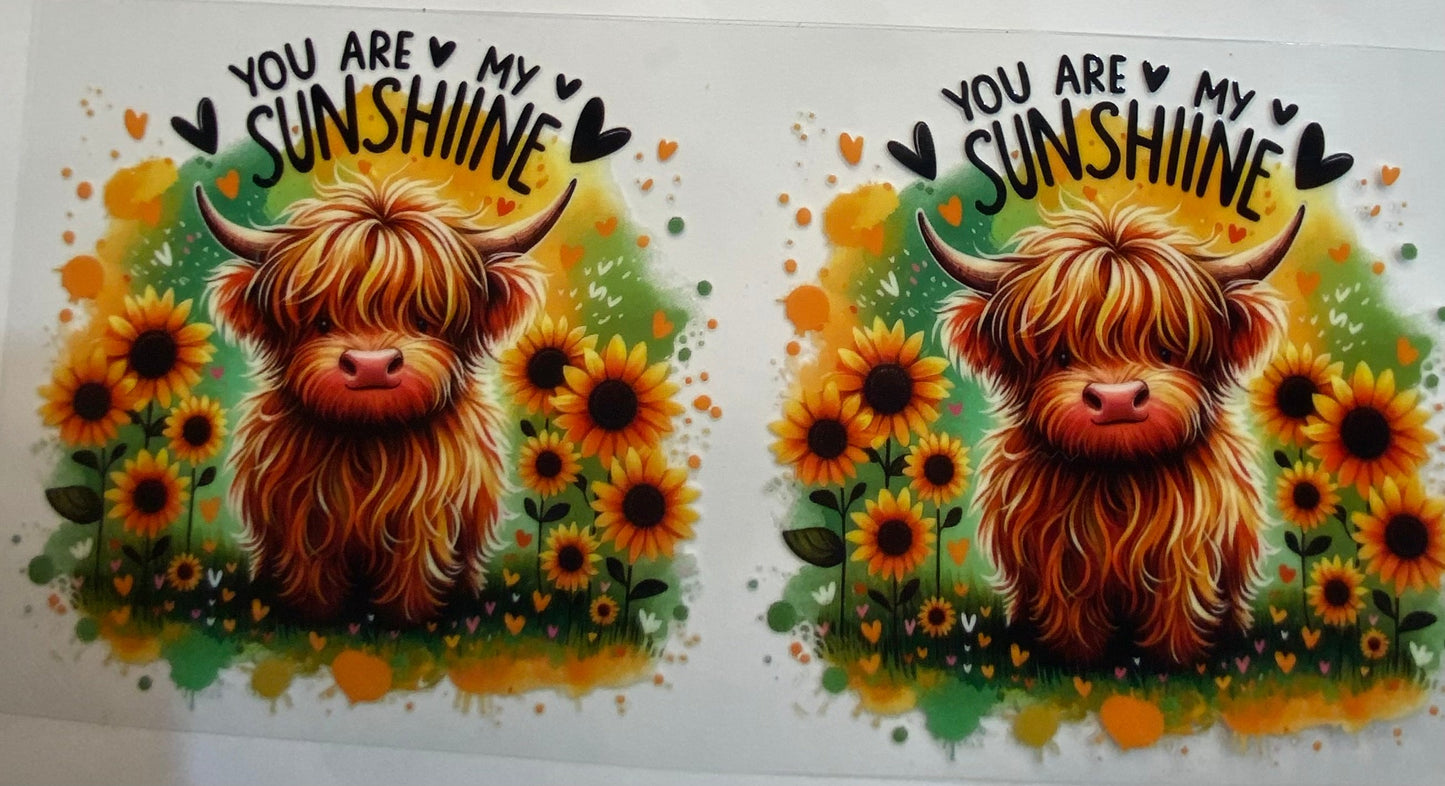 uvdtf transfer wrap highland cows you are my sunshine with sunflowers