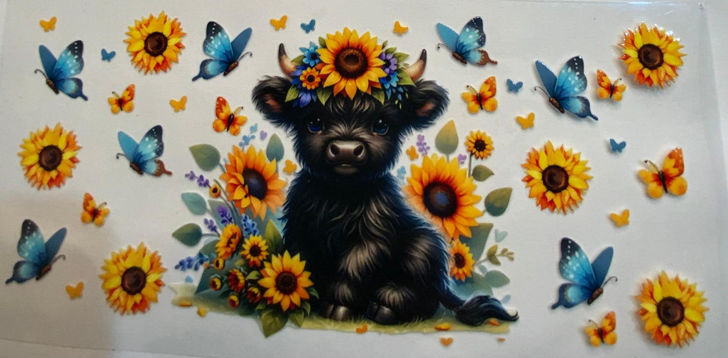 uvdtf transfer wrap highland cows sunflowers butterfly’s