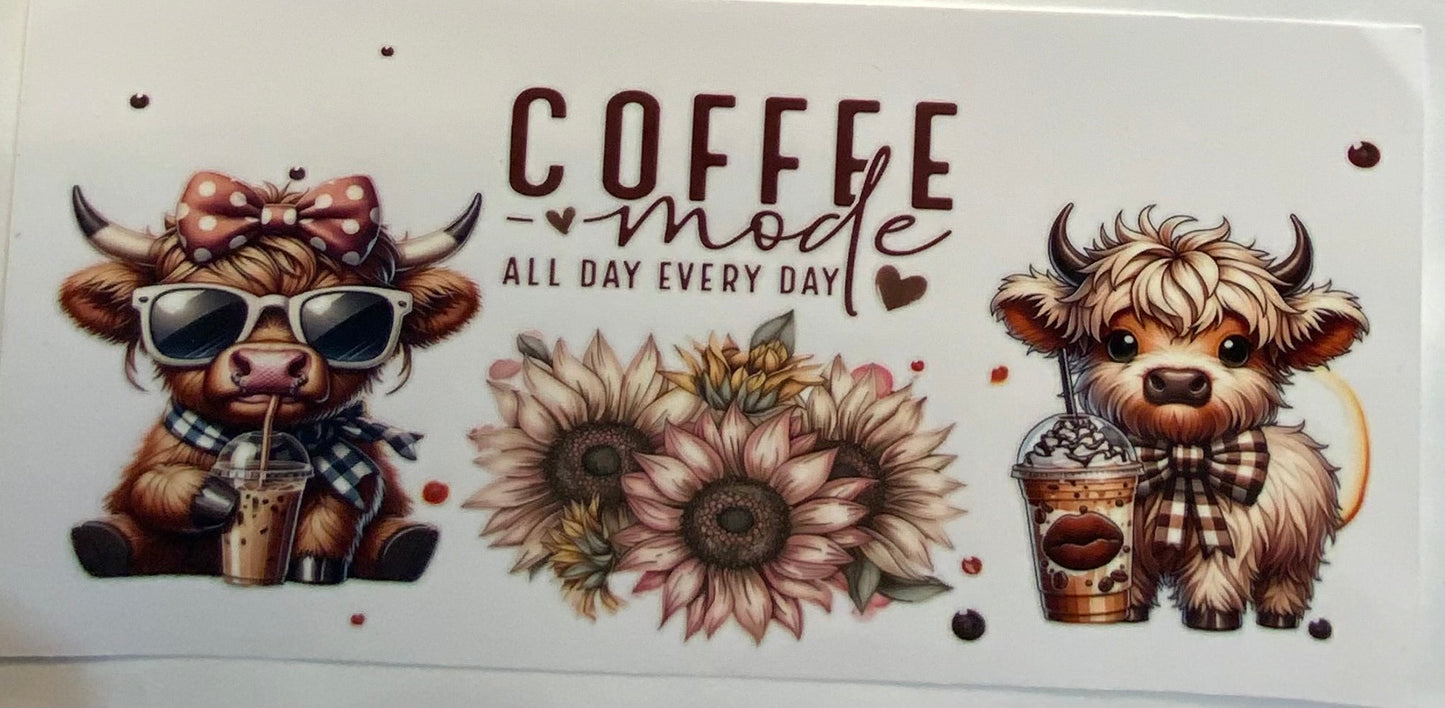 uvdtf transfer wrap highland cows coffee mode