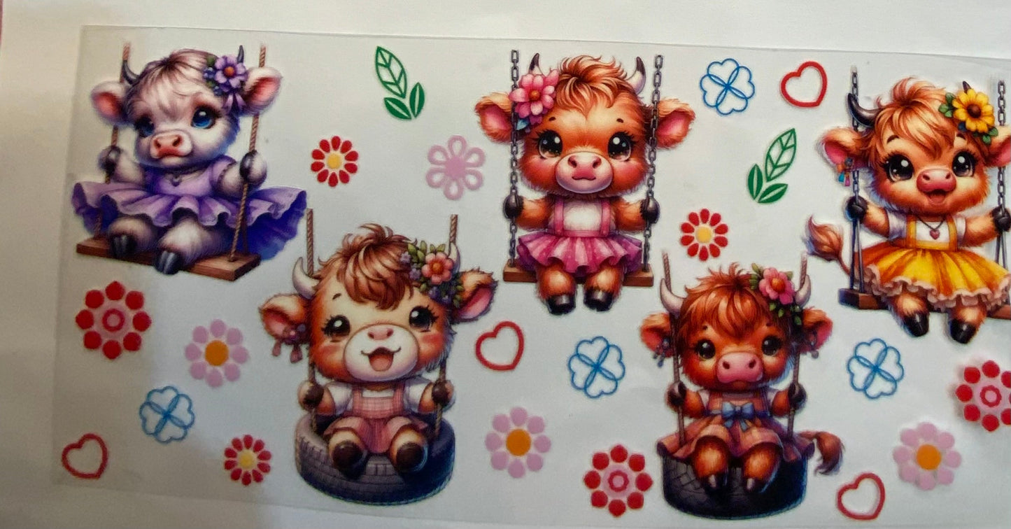 uvdtf transfer wrap highland cow on tire swings