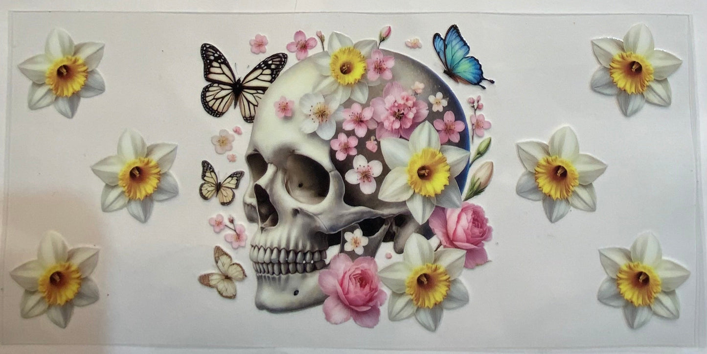 uvdtf transfer wrap white skull with butterfly’s and floral