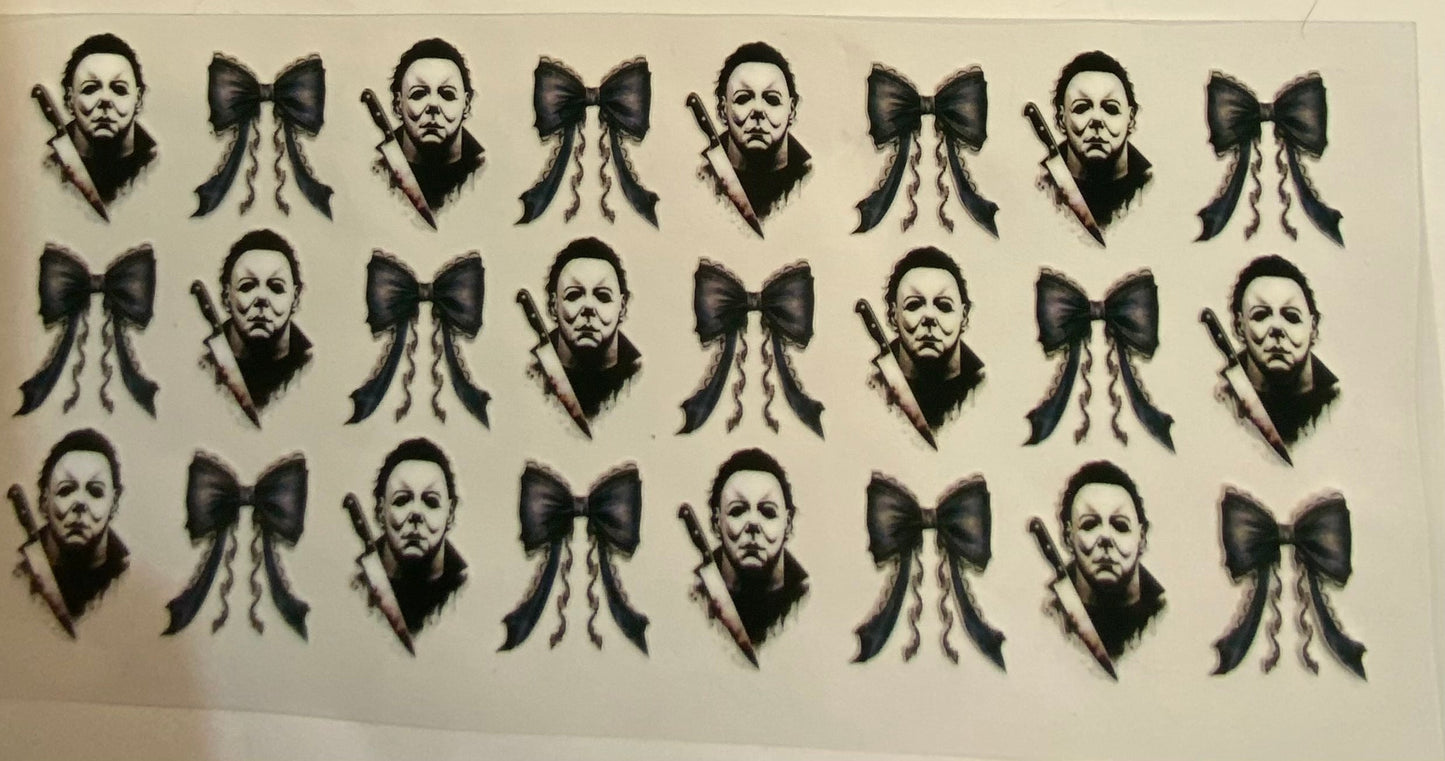 uvdtf transfer wrap Michael Myers with black bows