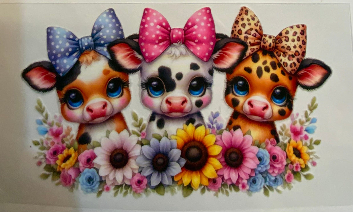 uvdtf transfer wrap 3 highland cow with big bows sunflowers