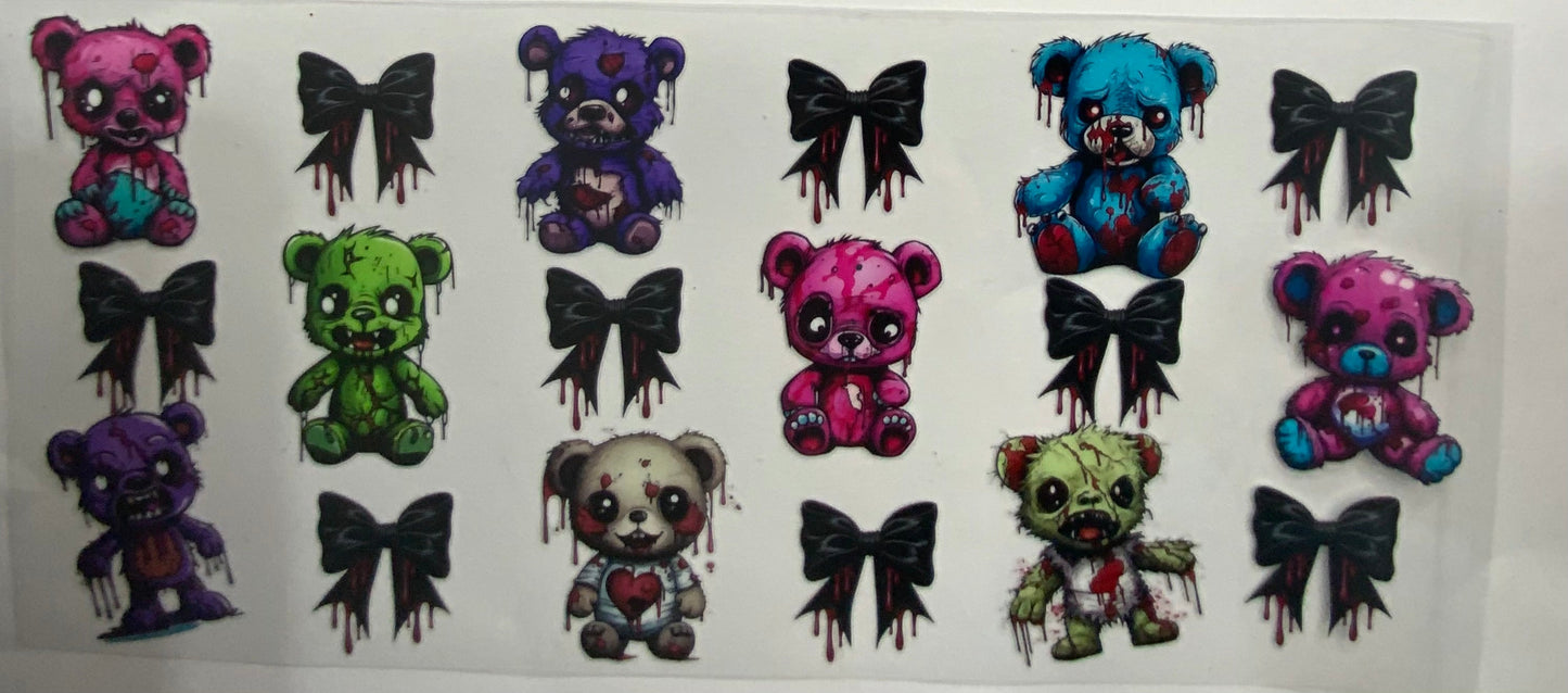 Cup wraps uvdtf Halloween scary teddy bears with bows