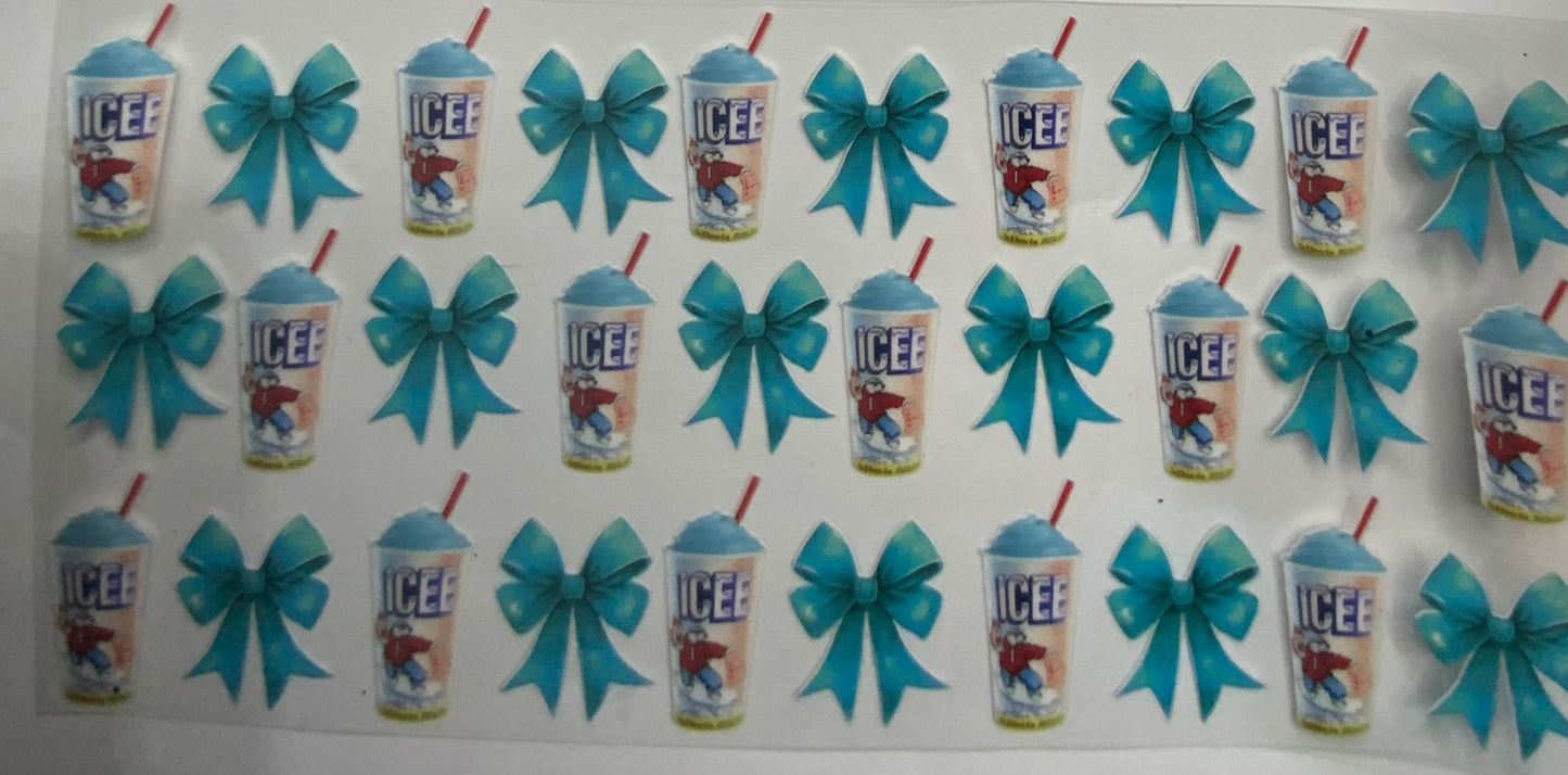 Cup wraps uvdtf Icee blue with teal bows