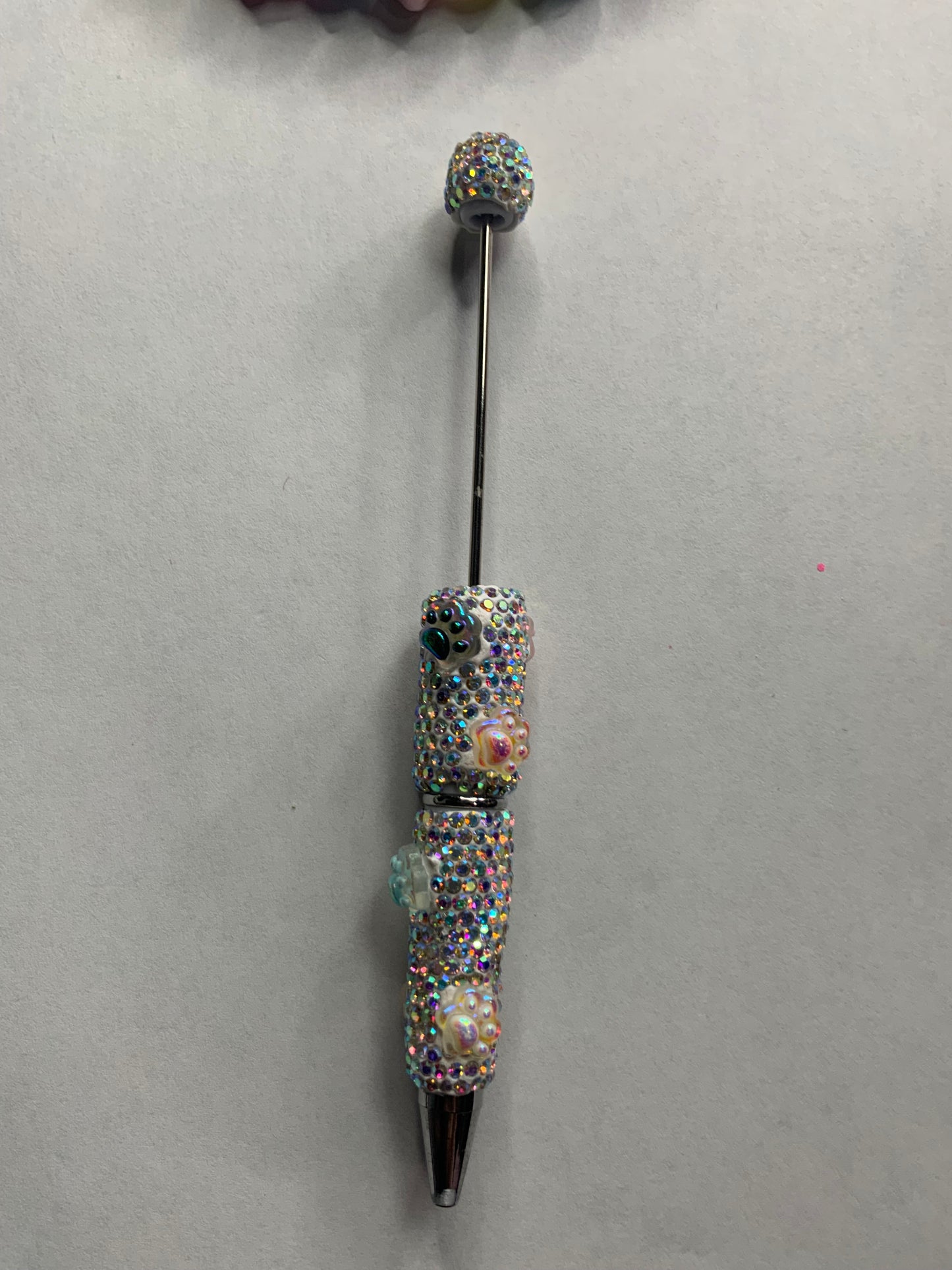Beadable pens just the pen Silver rhinestone paw print