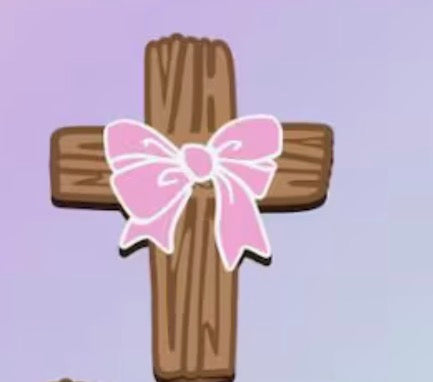 3d printed straw topper cross with pink bow