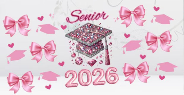 Cup wraps uvdtf Bling 2026 graduation cap with pink bows