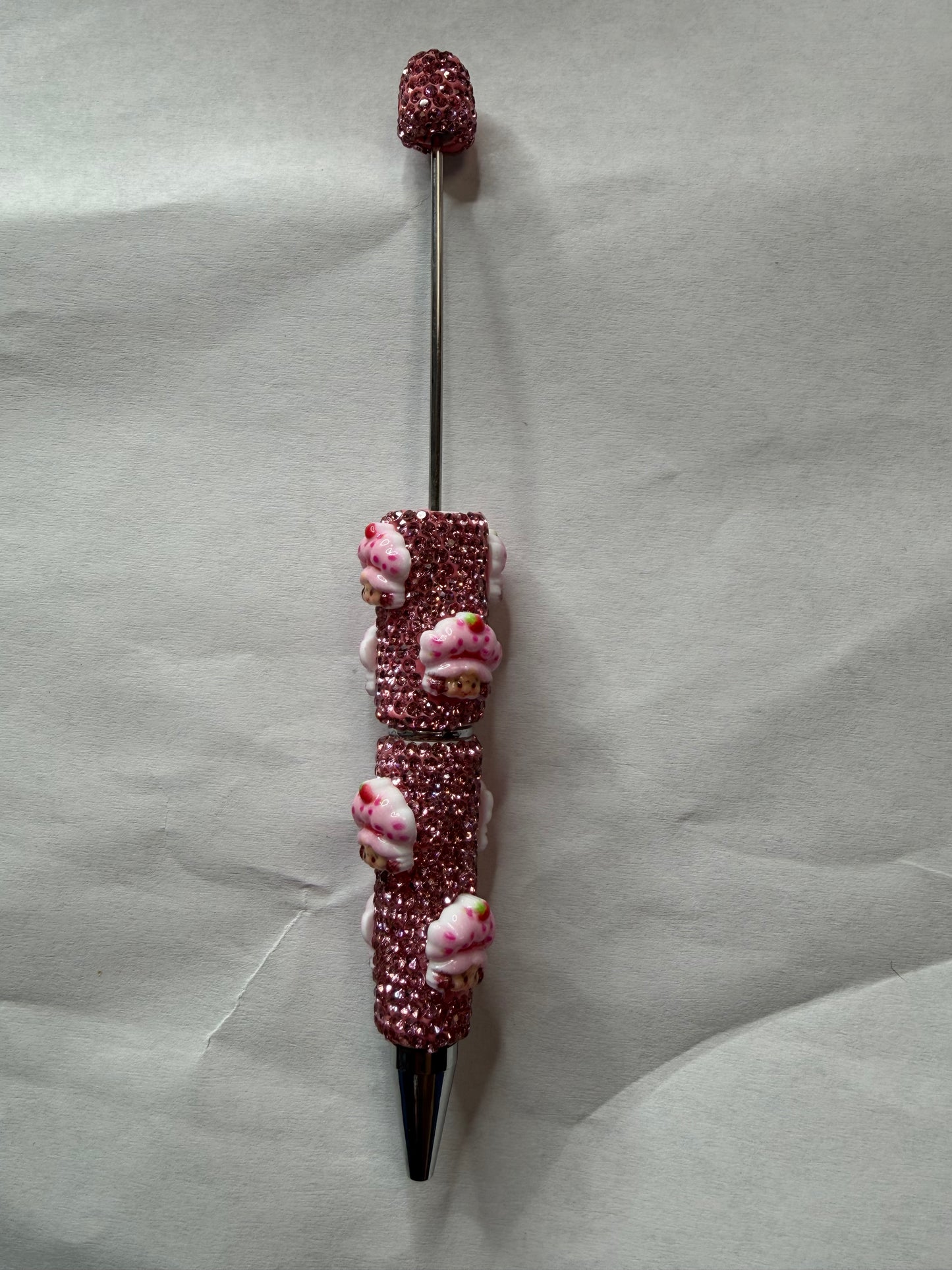 Beadable pens just the pen Pink rhinestone strawberry girl head