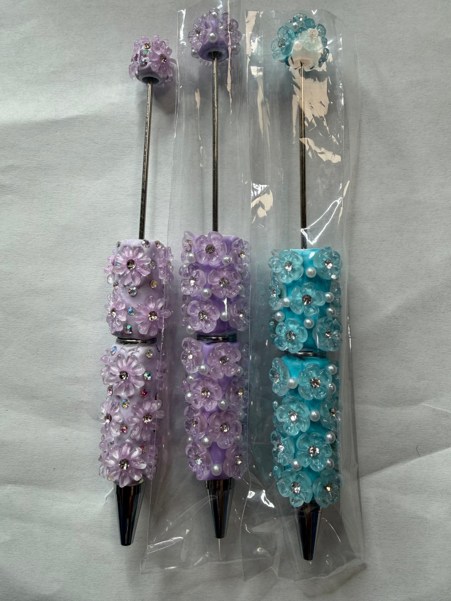 Beadable pens just the pen Flowers with rhinestone in middle mystery color