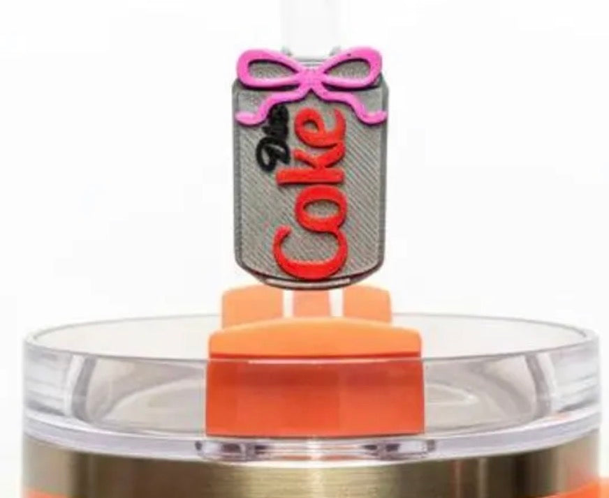 3d printed straw topper Diet Coke with bow