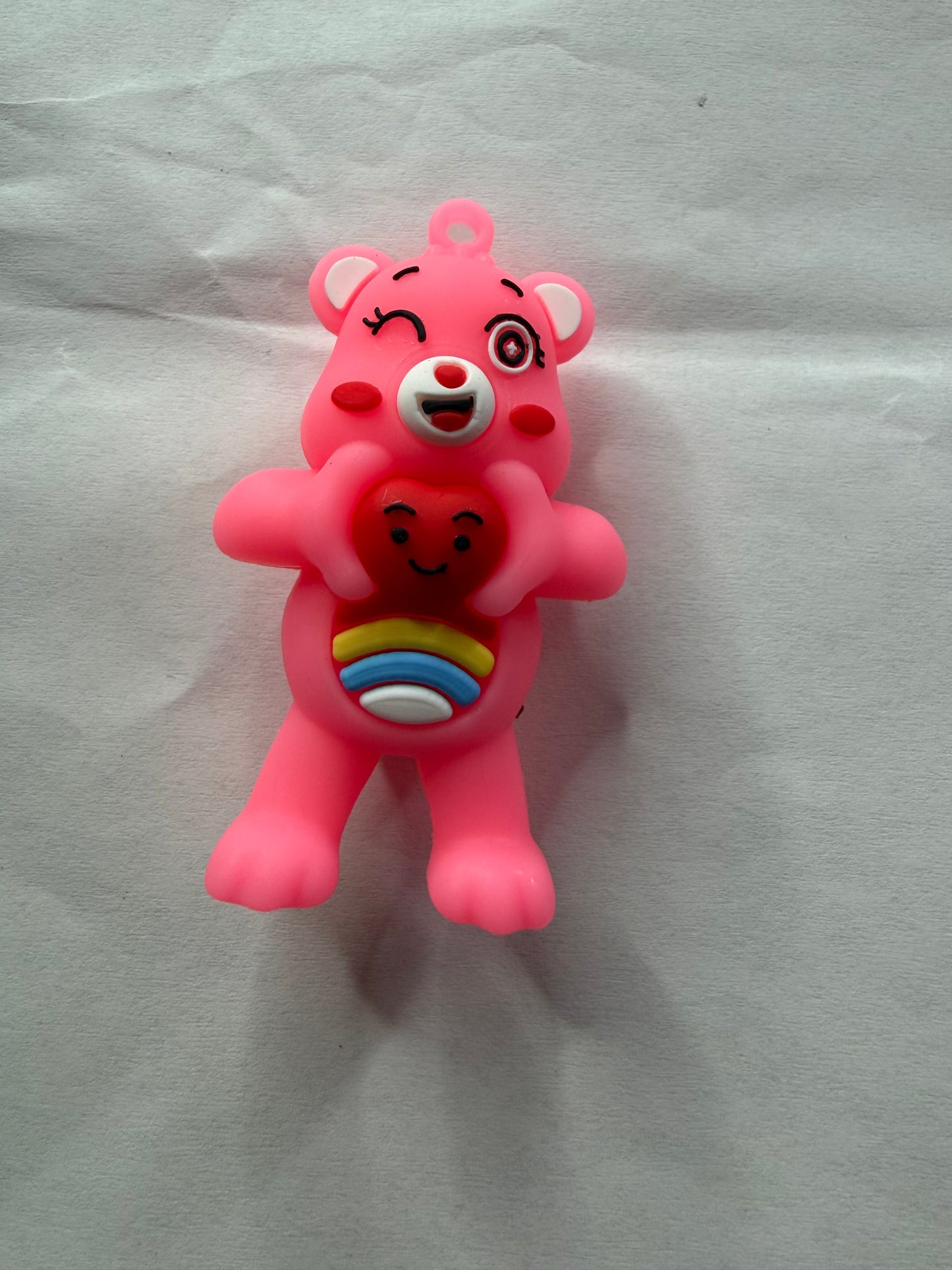 Silicone topper pink carebear with rainbow and heart