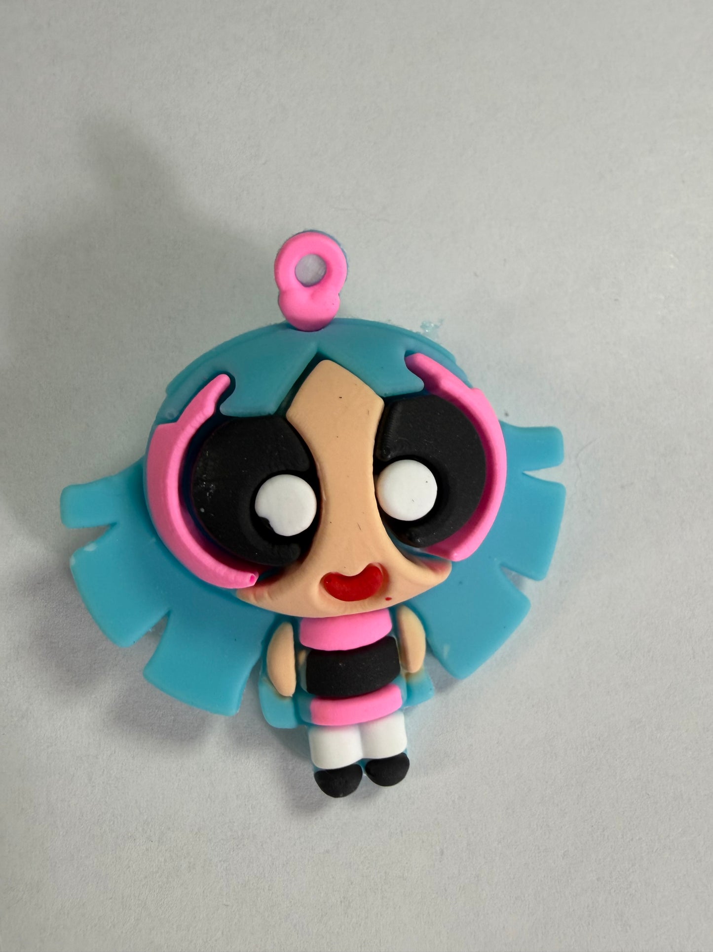 Pen topper silicone Powder puff Blue hair girl