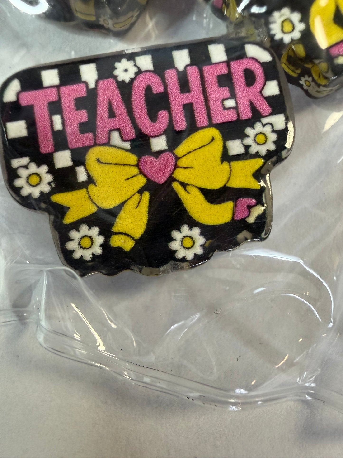 Acrylic focal Teacher with pencil bow