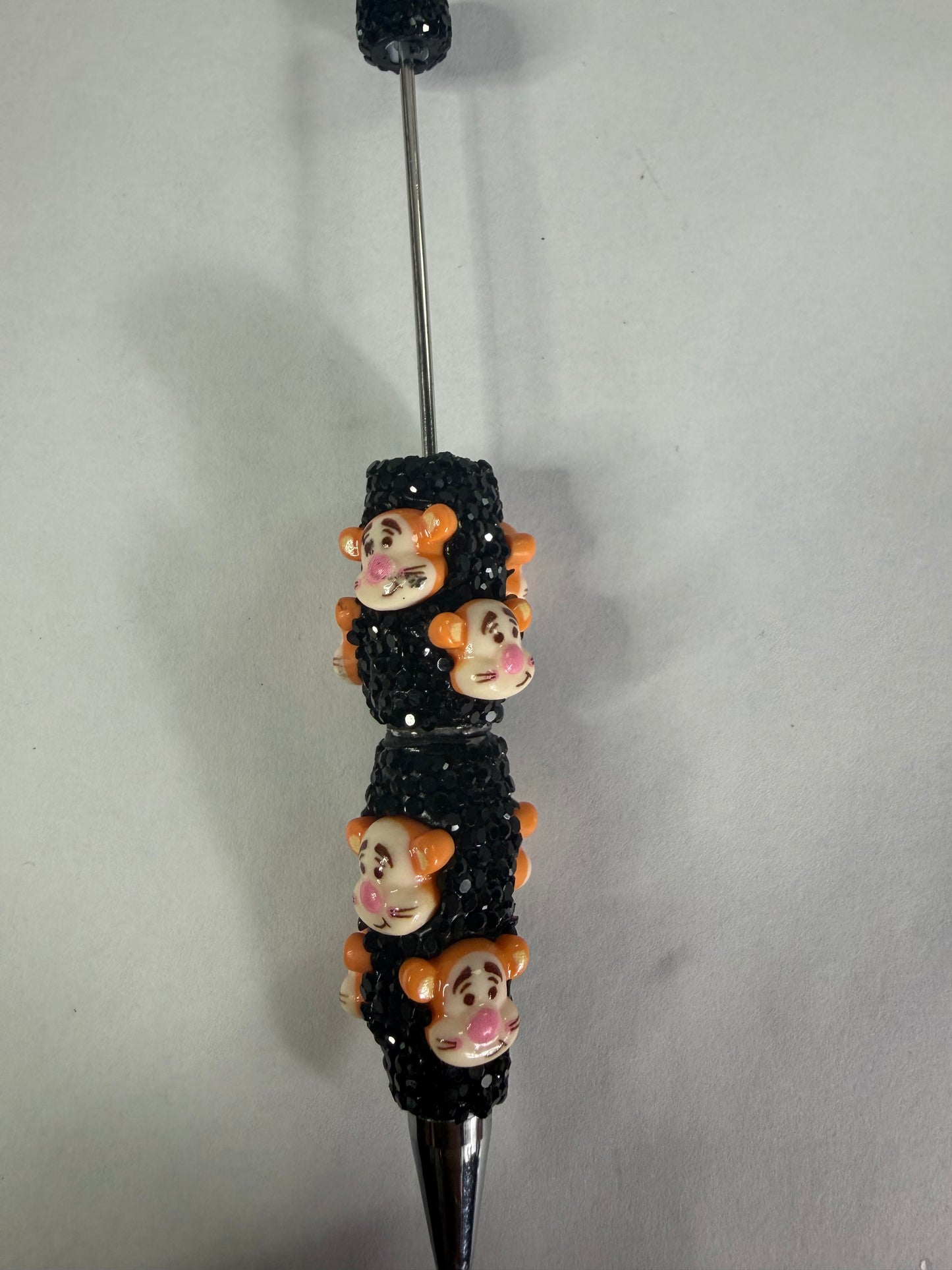 Beadable pens just the pen Black rhinestone tigger head