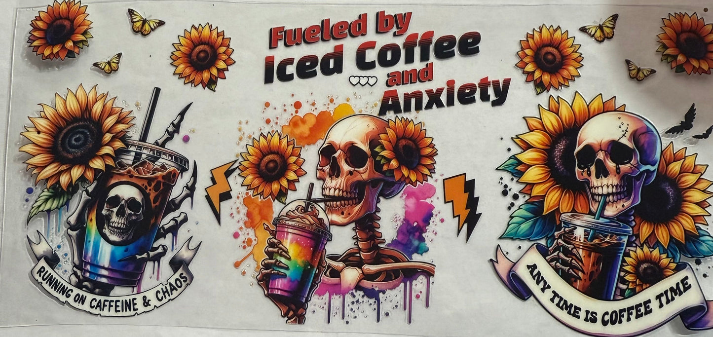 uvdtf  transfer wrap sunflower  Skull fueled by ice coffee