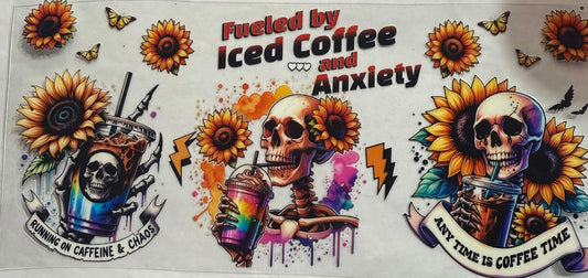 uvdtf  transfer wrap sunflower  Skull fueled by ice coffee