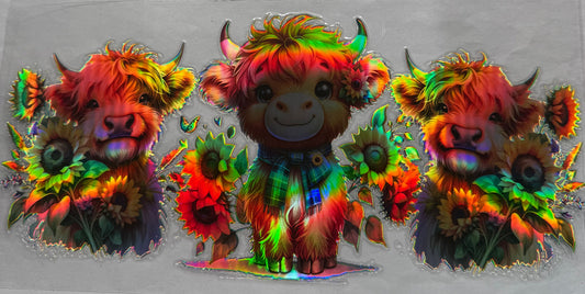 uvdtf  transfer wrap Holo sunflower highland cows