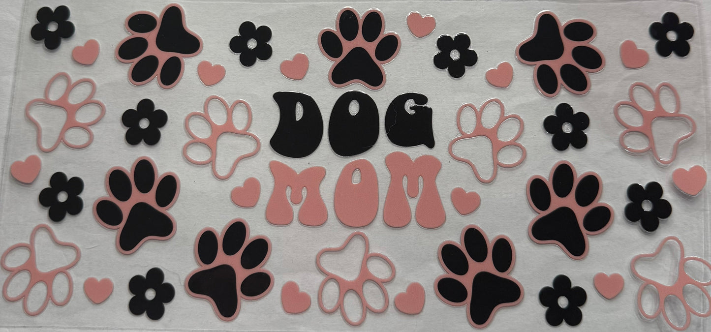 uvdtf  transfer wrap Black and pink dog mom with paw prints
