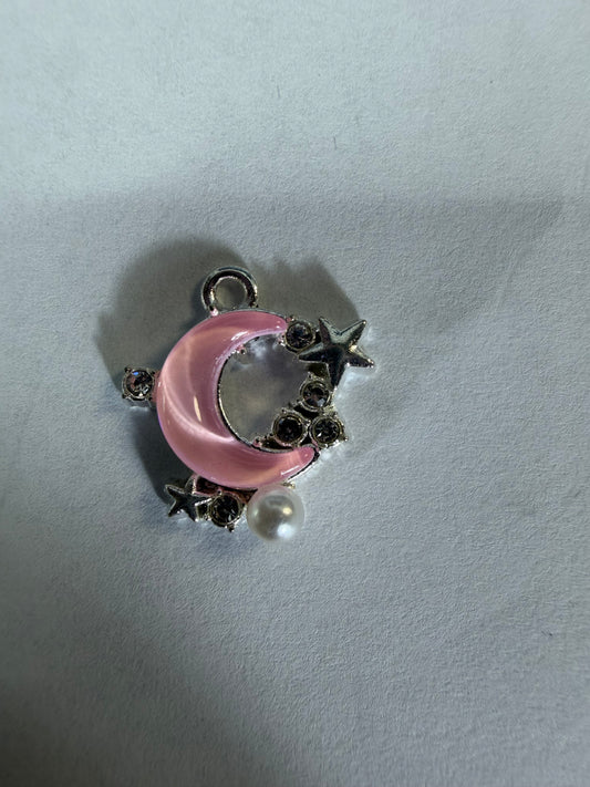 Charms pink moon with star with rhinestones