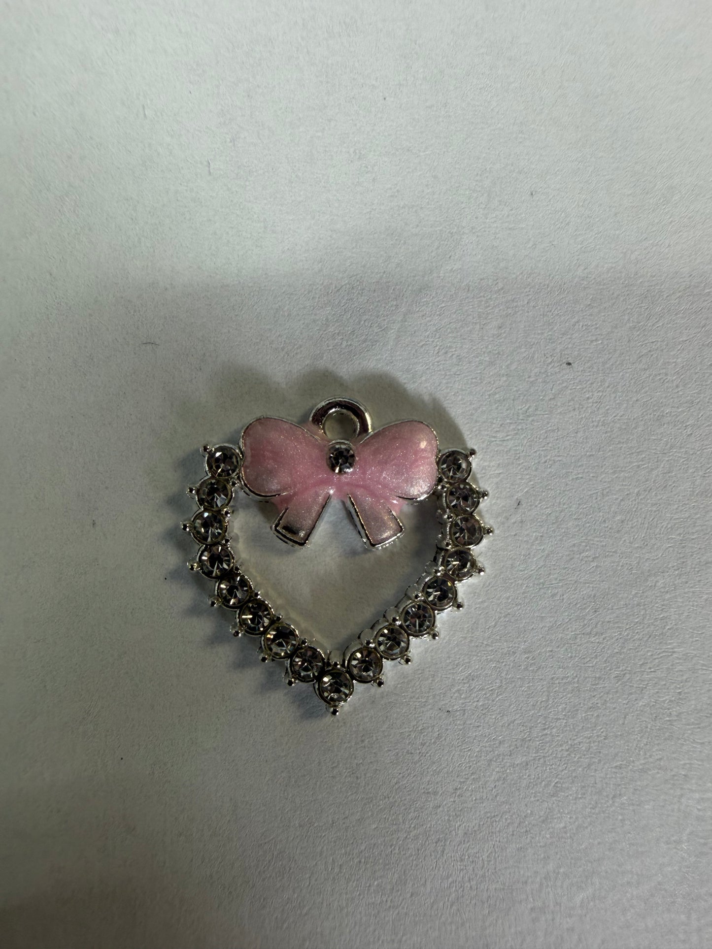 Charms heart with pink bow with rhinestone