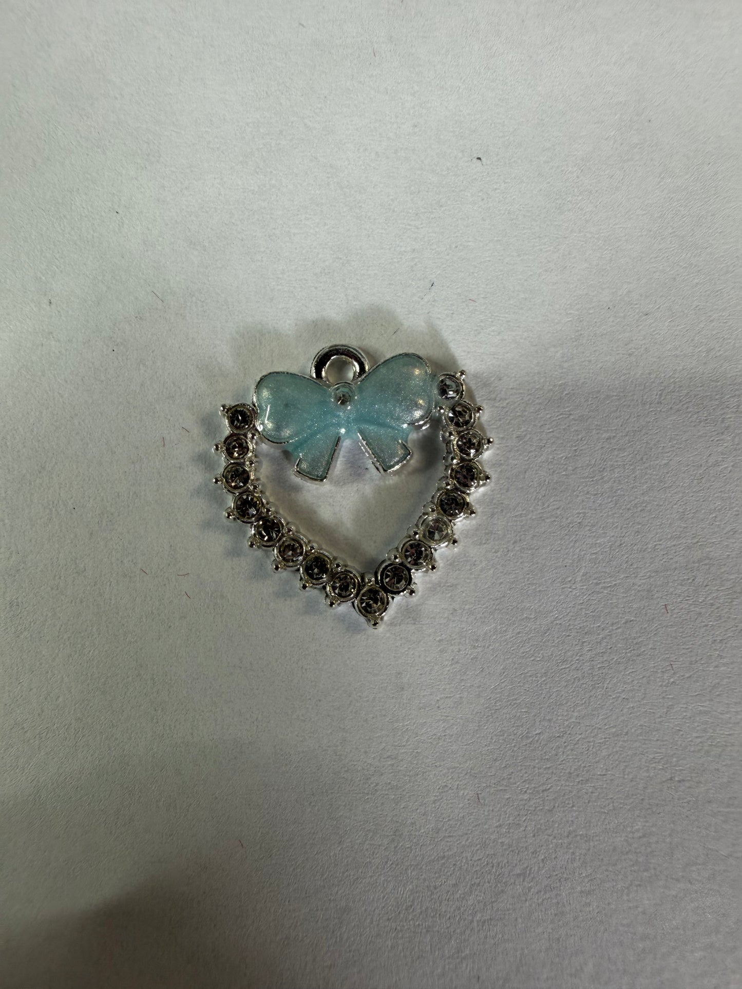Charms heart with blue bow with rhinestone