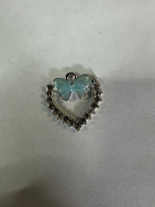 Charms heart with blue bow with rhinestone